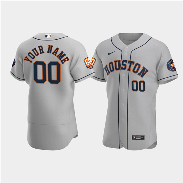 Men's Houston Astros Active Player Custom Grey 60th Anniversary Flex Base Stitched Baseball Jersey Men's Houston Astros Active Player Custom Grey 60th Anniversary Flex Base Stitched Baseball Jersey
